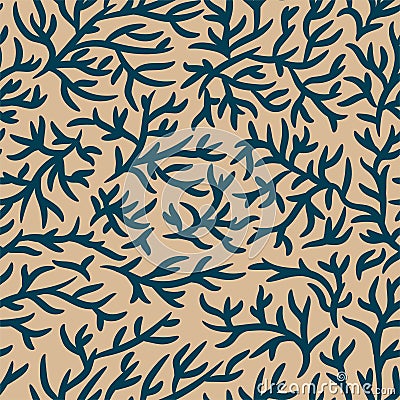 Blue and light brown branches pattern. Cracked effect. Seamless vector background. For fabric, textile, design, advertising banner Vector Illustration